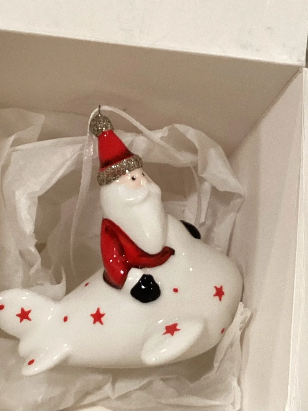 Ceramic Santa in flight, very vintage, handmade From England